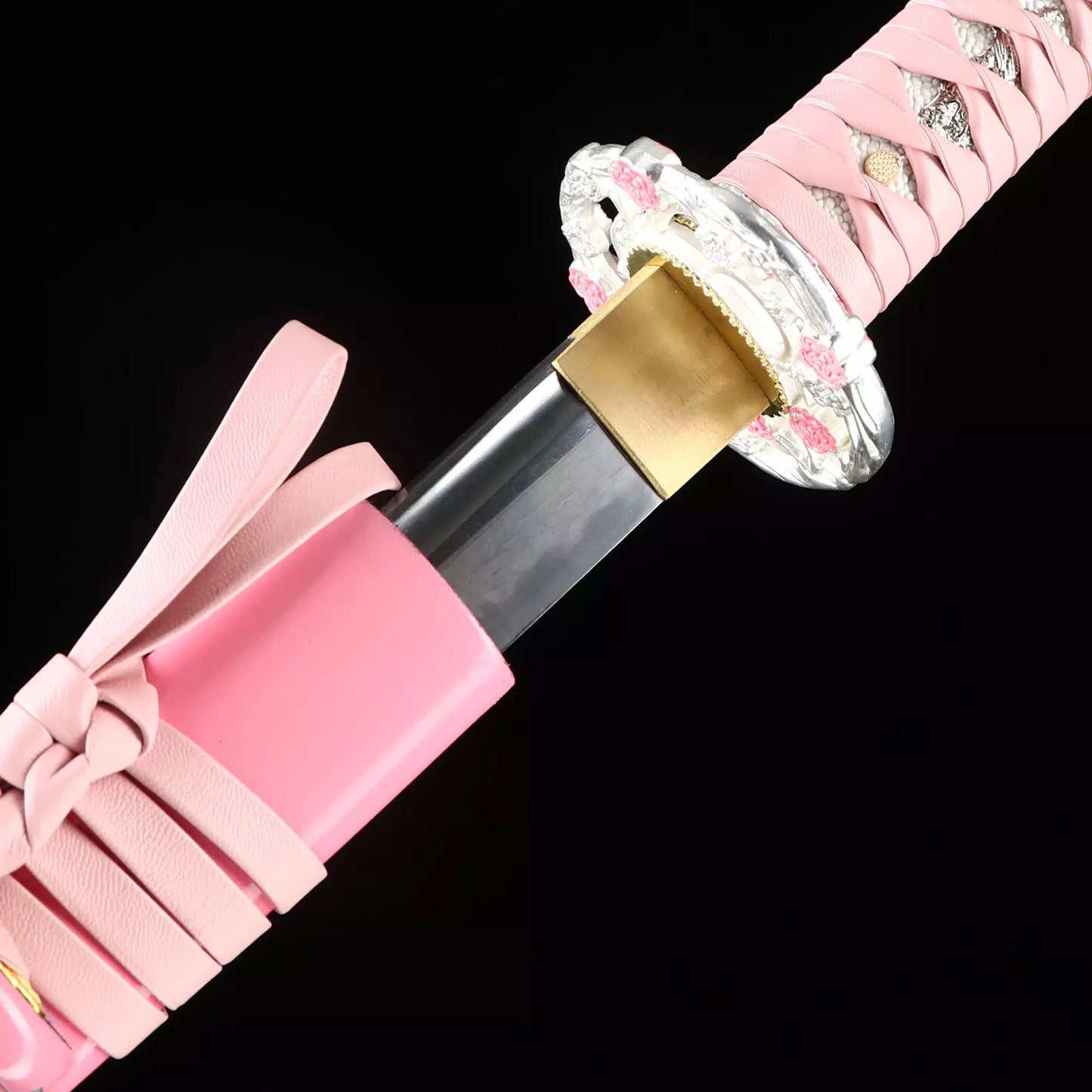 Full Tang Katana ,Handmade Japanese T10 Katana Steel katana Clay Tempered with Pink Scabbard，Real hamon