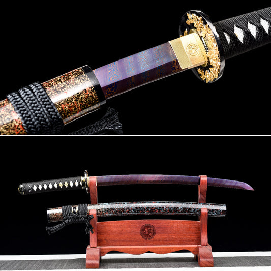 Handmade Wakizashi Sword  Red Damascus steel With Chroma Scabbard - 31 in