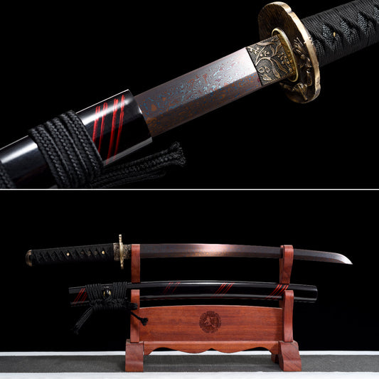 Handmade Wakizashi Sword Damascus steel With Black Scabbard - 31 in