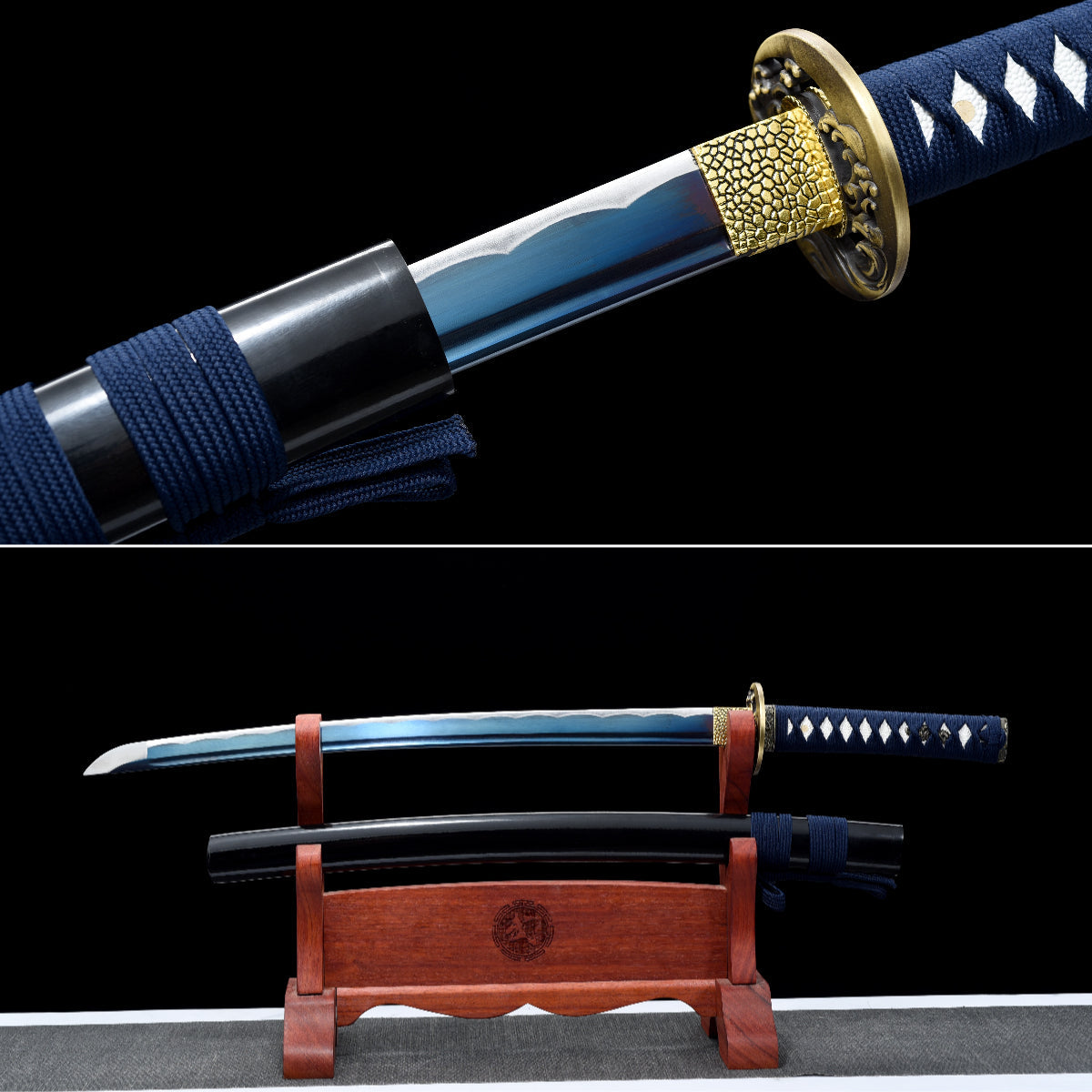 Handmade Wakizashi Sword 1045 high Carbon Steel With Blue Scabbard - 31 in