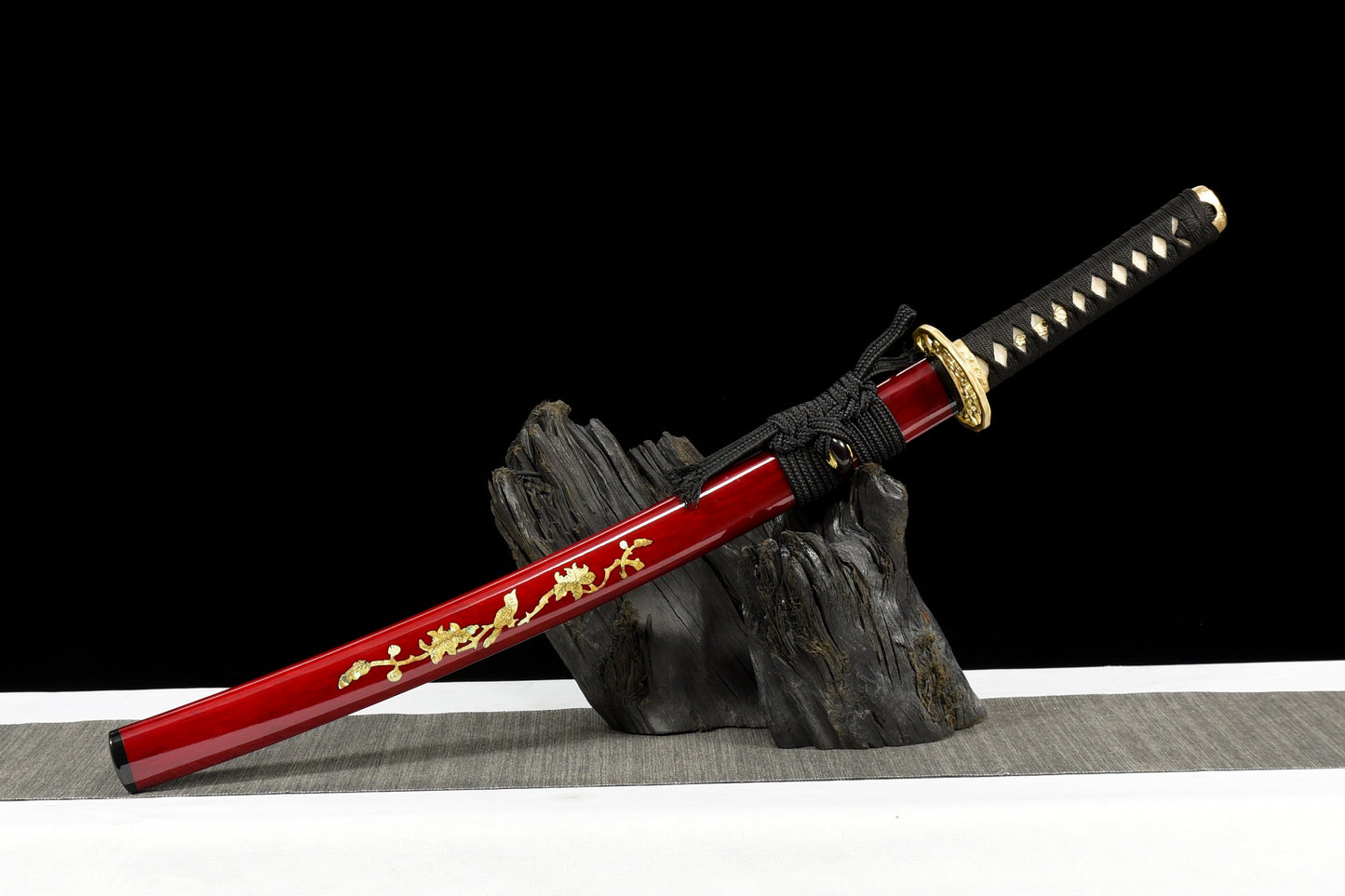 Handmade Full Tang Wakizashi Sword T10 Carbon Steel With Clay Tempered Blade Red printed sheath - 31 in