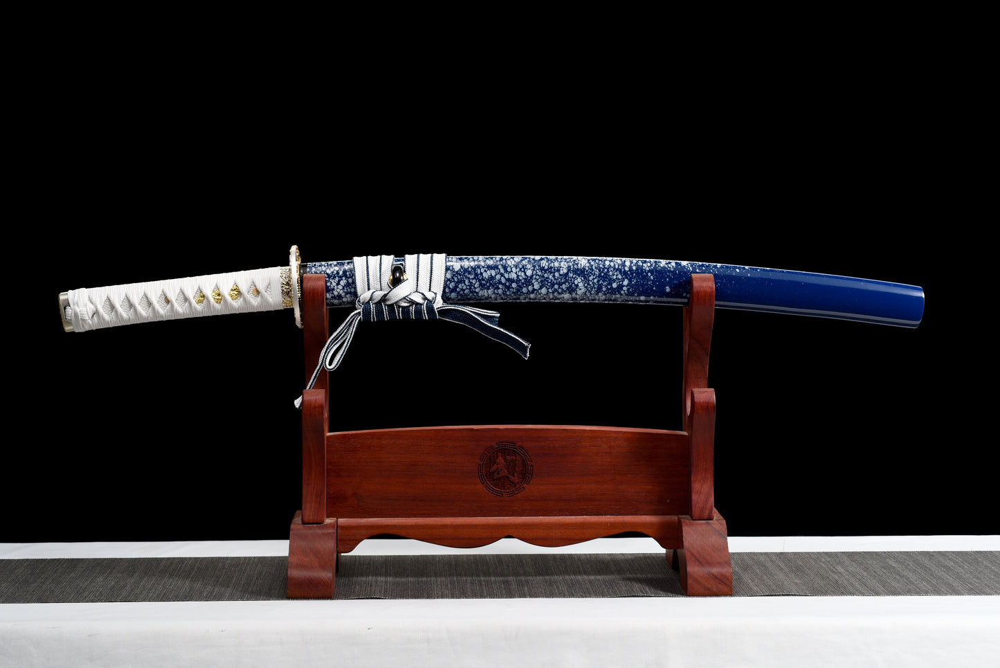 Handmade Full Tang Wakizashi Sword T10 Carbon Steel Clay Tempered Blade Blue scabbard - 31 in