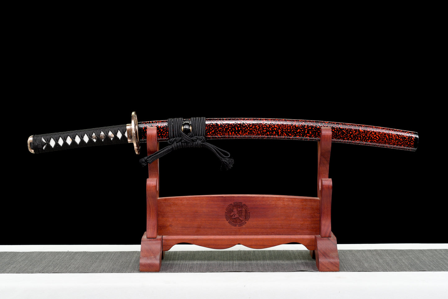 Handmade Full Tang Wakizashi Sword T10 Carbon Steel Clay Tempered Blade Red spotted scabbard - 31 in