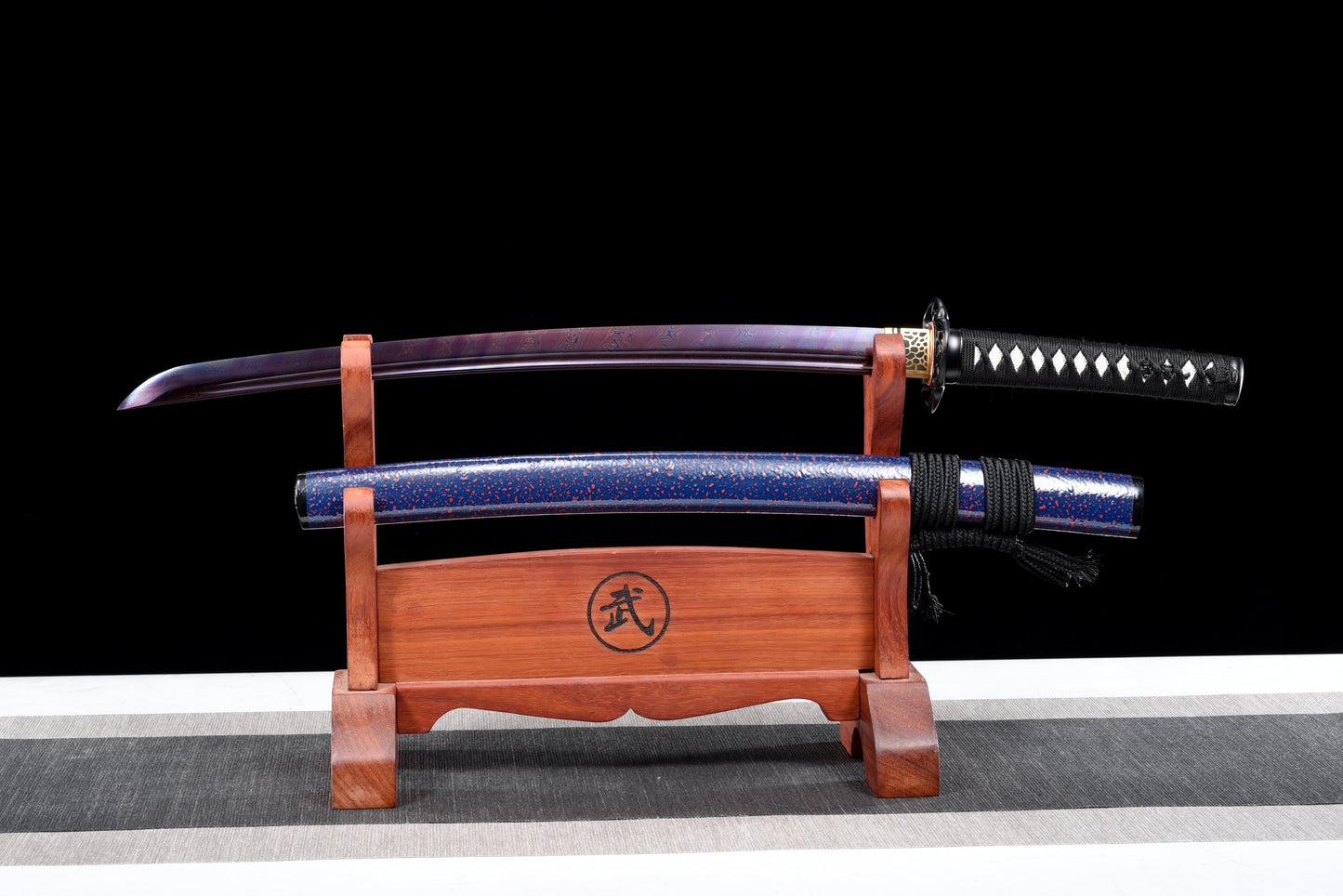 Handmade Wakizashi Sword  Red Damascus steel With Blue Scabbard - 31 in