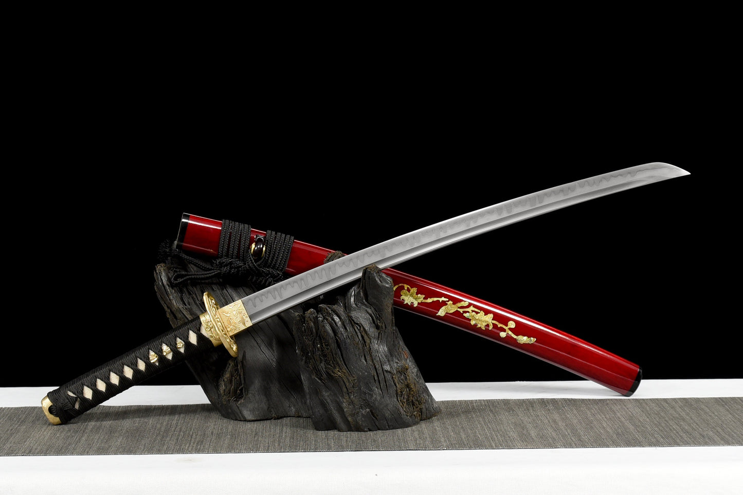 Handmade Full Tang Wakizashi Sword T10 Carbon Steel With Clay Tempered Blade Red printed sheath - 31 in