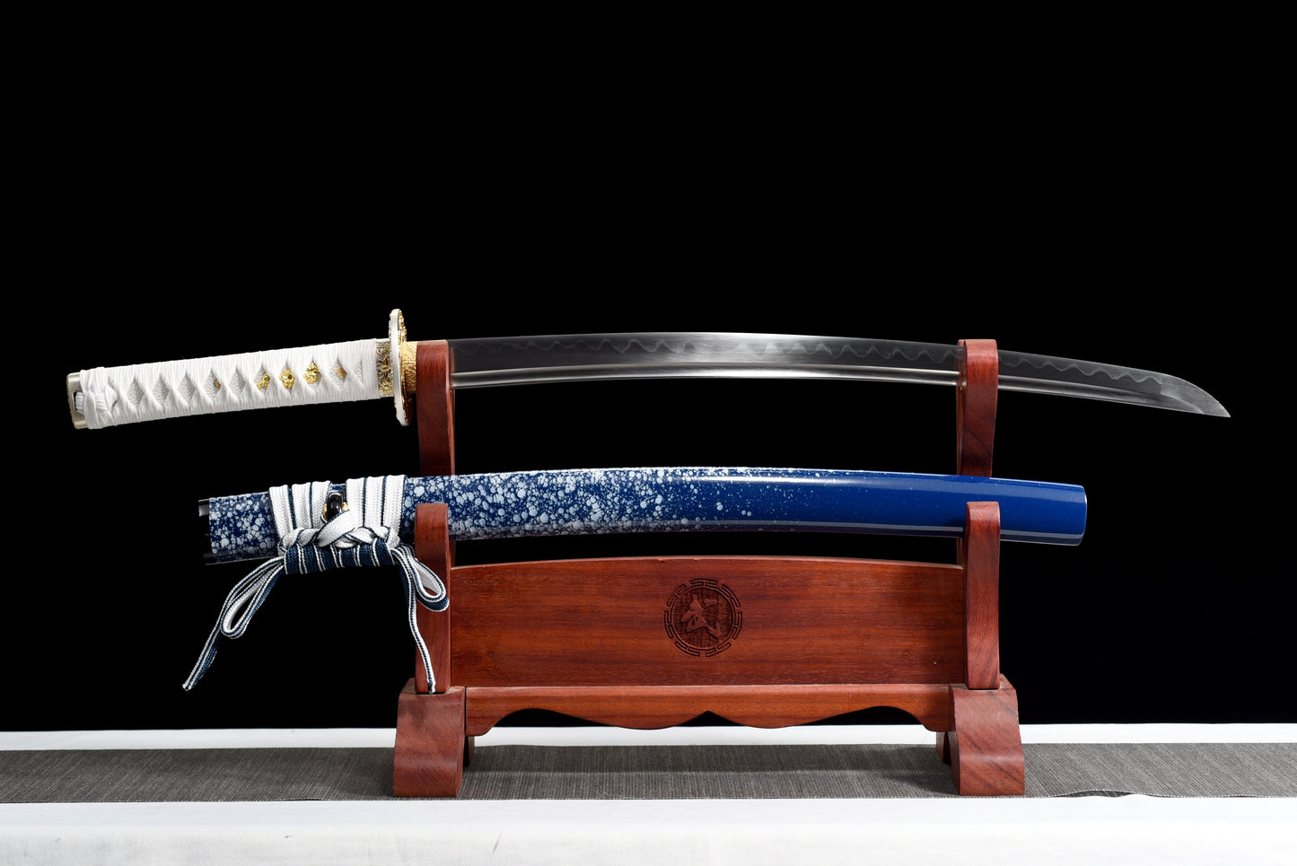 Handmade Full Tang Wakizashi Sword T10 Carbon Steel Clay Tempered Blade Blue scabbard - 31 in