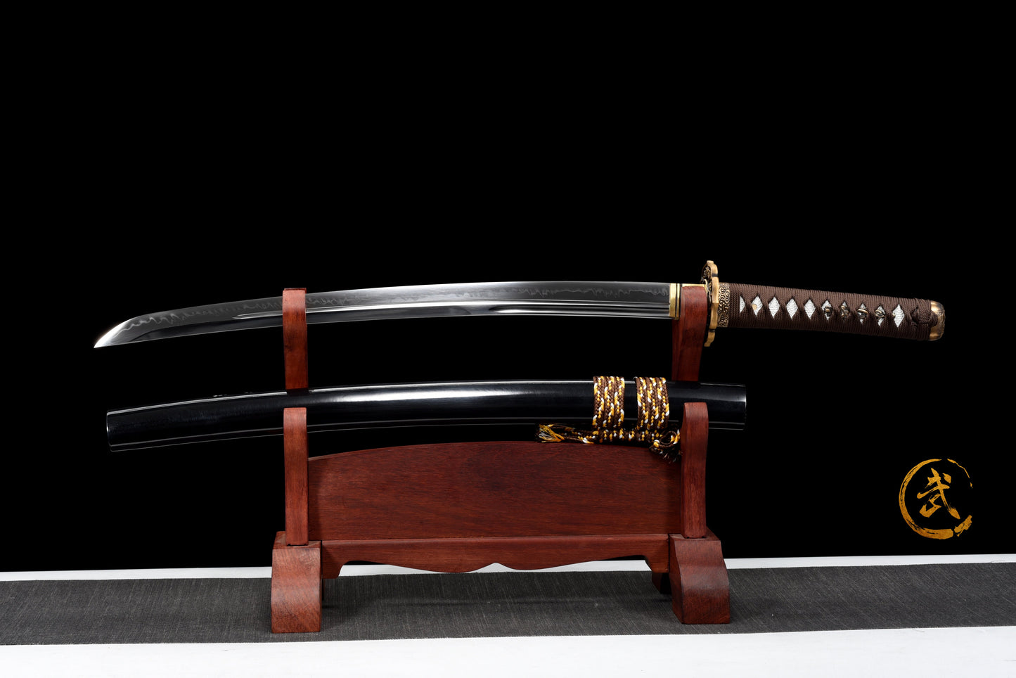 Handmade Full Tang Wakizashi Sword T10 Steel unokubi zukuri style blade Clay Tempered Blade Black printing scabbard - 31 in