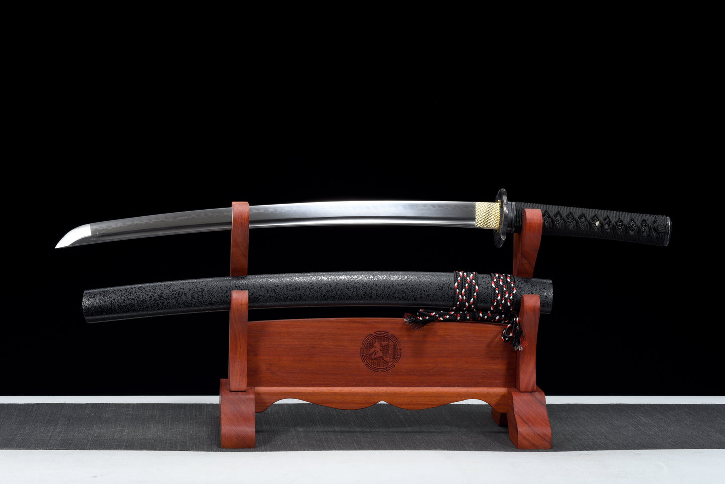 Handmade Full Tang Wakizashi Sword T10 Steel  Clay Tempered Blade Black scabbard - 31 in