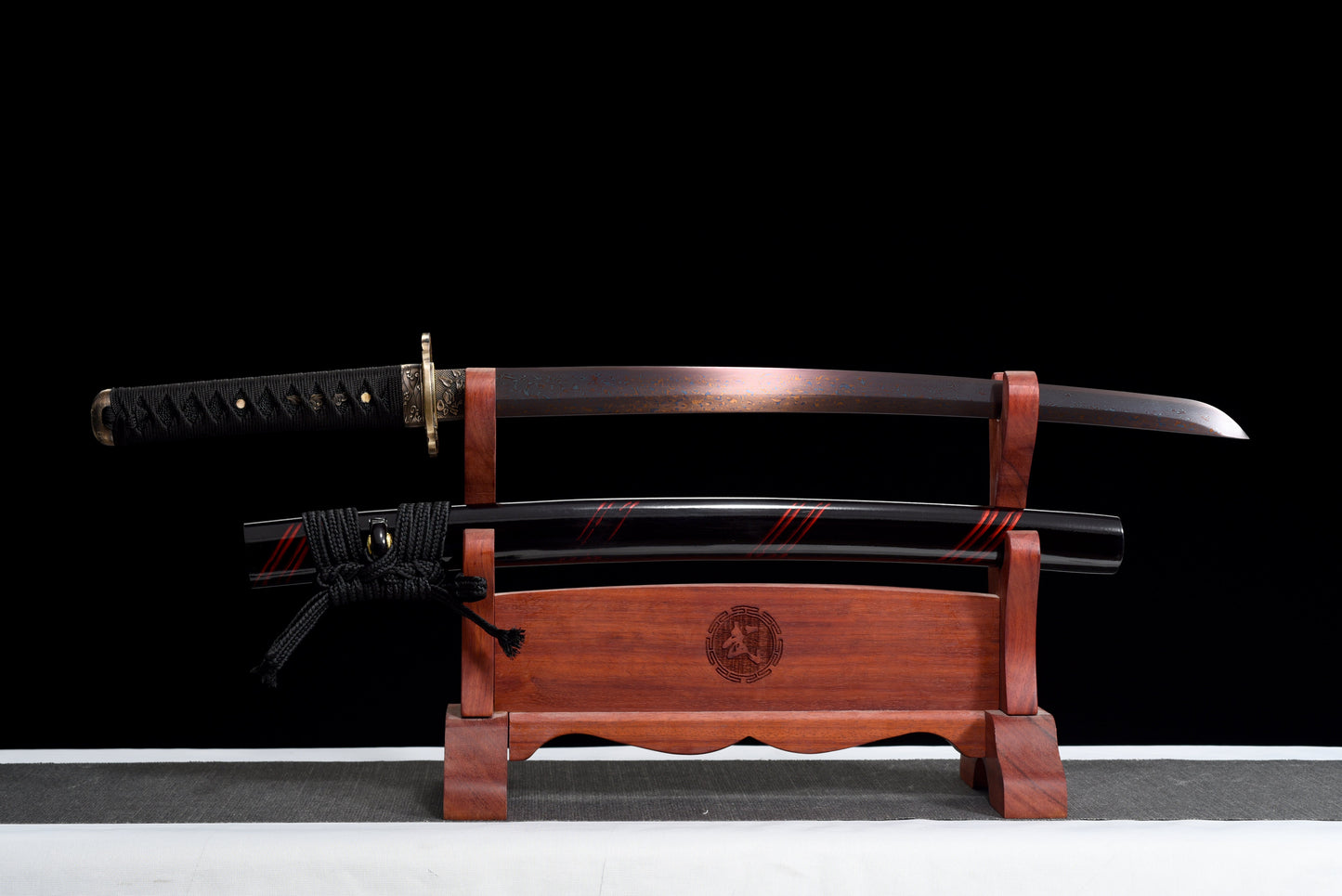 Handmade Wakizashi Sword Damascus steel With Black Scabbard - 31 in