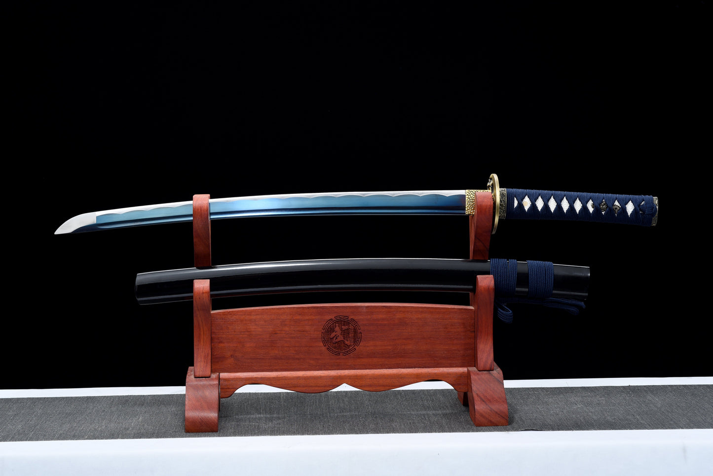 Handmade Wakizashi Sword 1045 high Carbon Steel With Blue Scabbard - 31 in