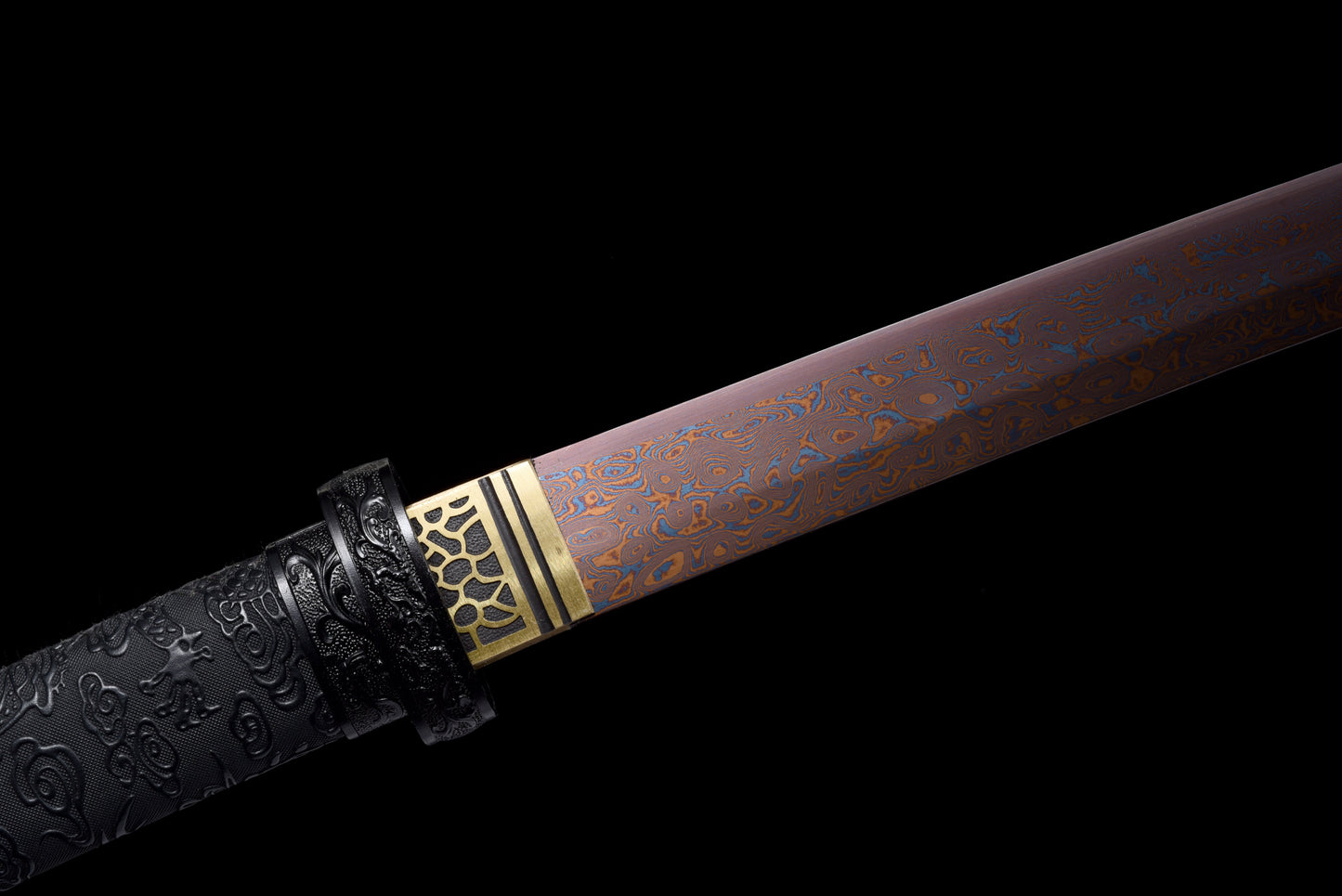 Handmade Wakizashi Sword Red Damascus steel With Black leather Scabbard - 31 in