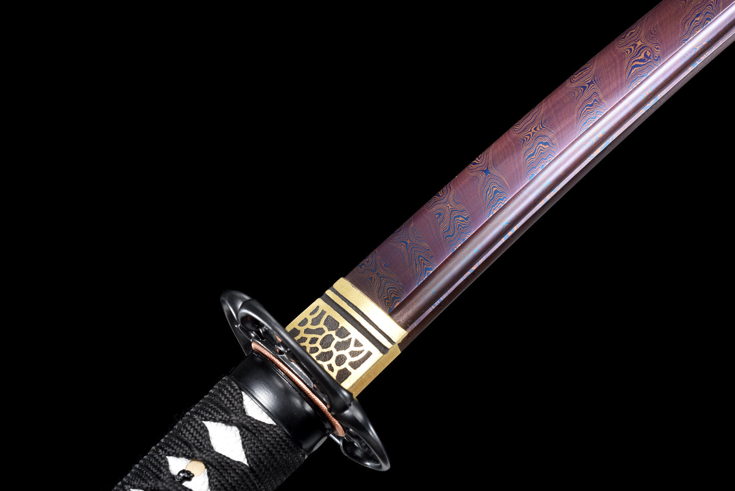 Handmade Wakizashi Sword  Red Damascus steel With Blue Scabbard - 31 in