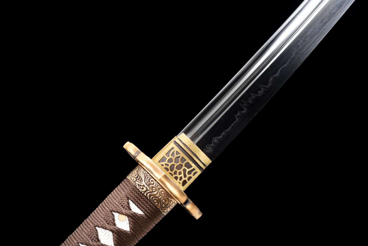 Handmade Full Tang Wakizashi Sword T10 Steel unokubi zukuri style blade Clay Tempered Blade Black printing scabbard - 31 in