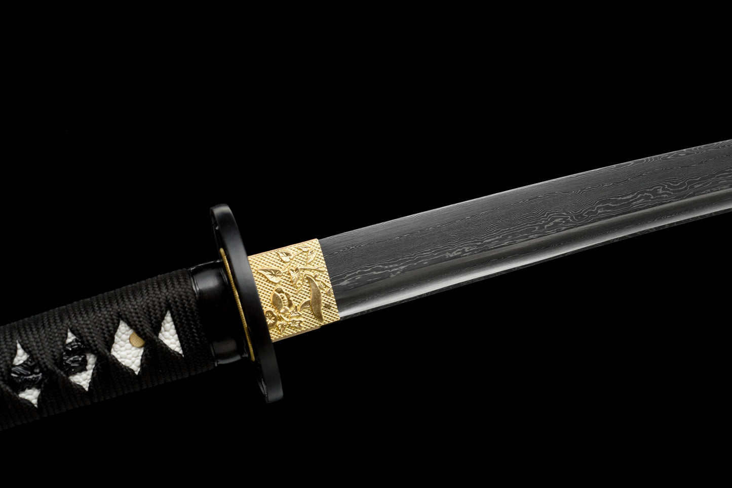 Handmade Wakizashi Sword Black Damascus steel With Black Scabbard - 31 in