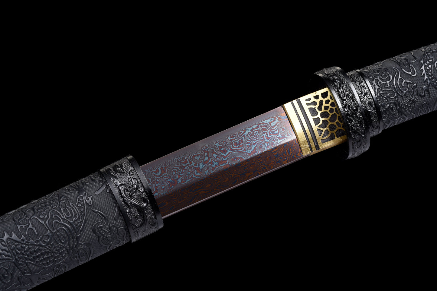 Handmade Wakizashi Sword Red Damascus steel With Black leather Scabbard - 31 in