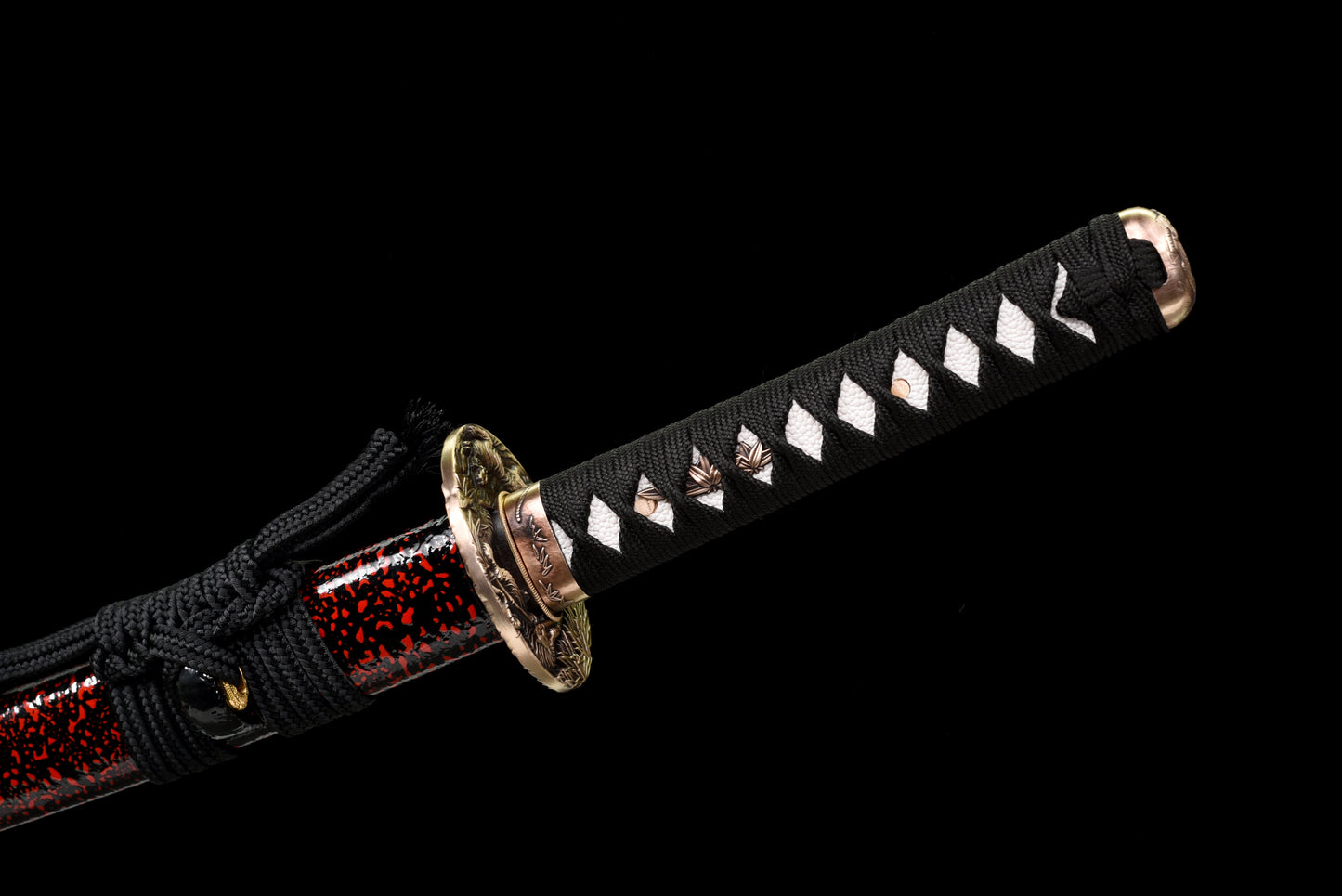 Handmade Full Tang Wakizashi Sword T10 Carbon Steel Clay Tempered Blade Red spotted scabbard - 31 in