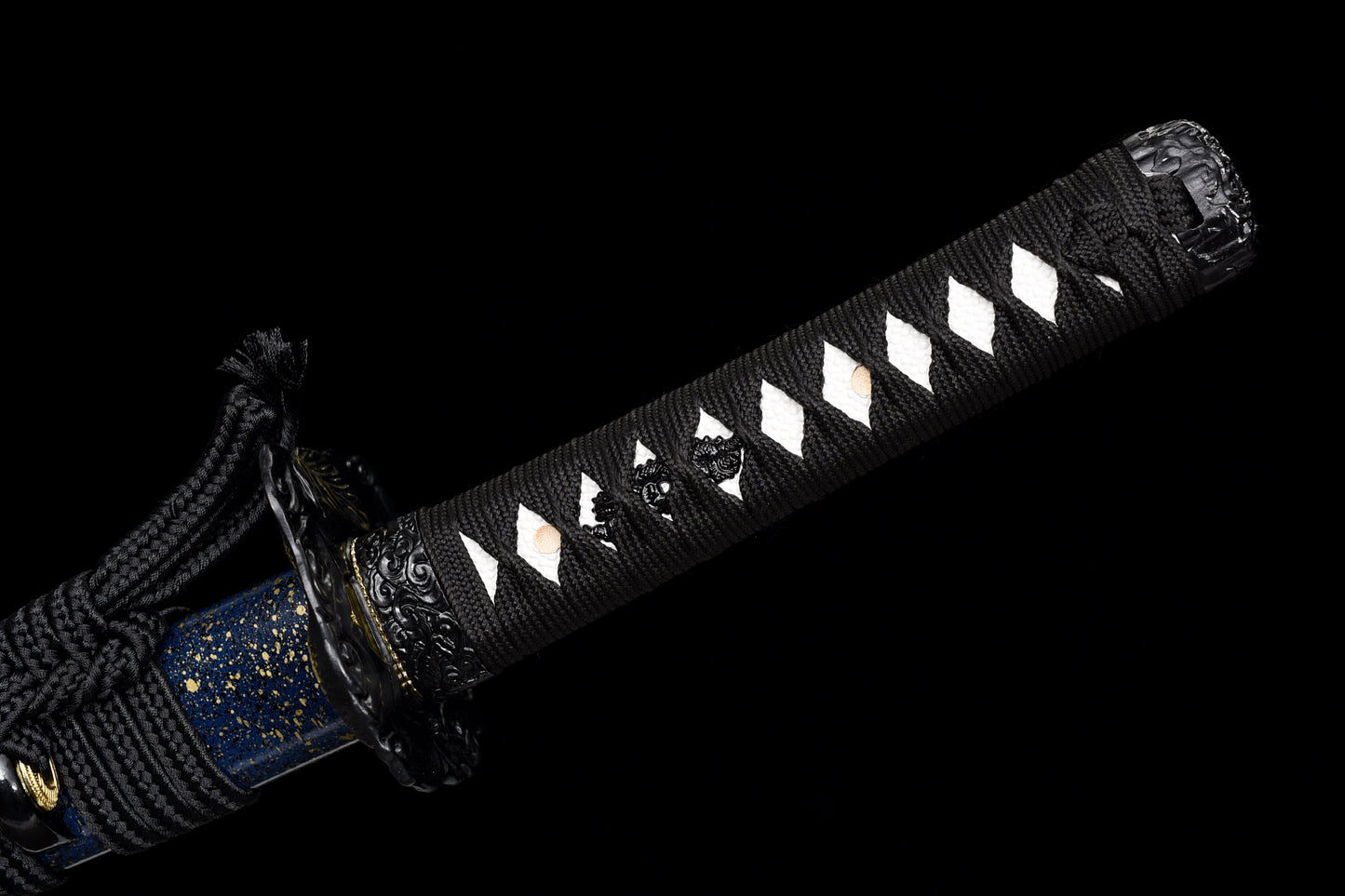 Handmade Full Tang Wakizashi Sword Damascus Steel  Clay Tempered Blade Blue scabbard - 31 in