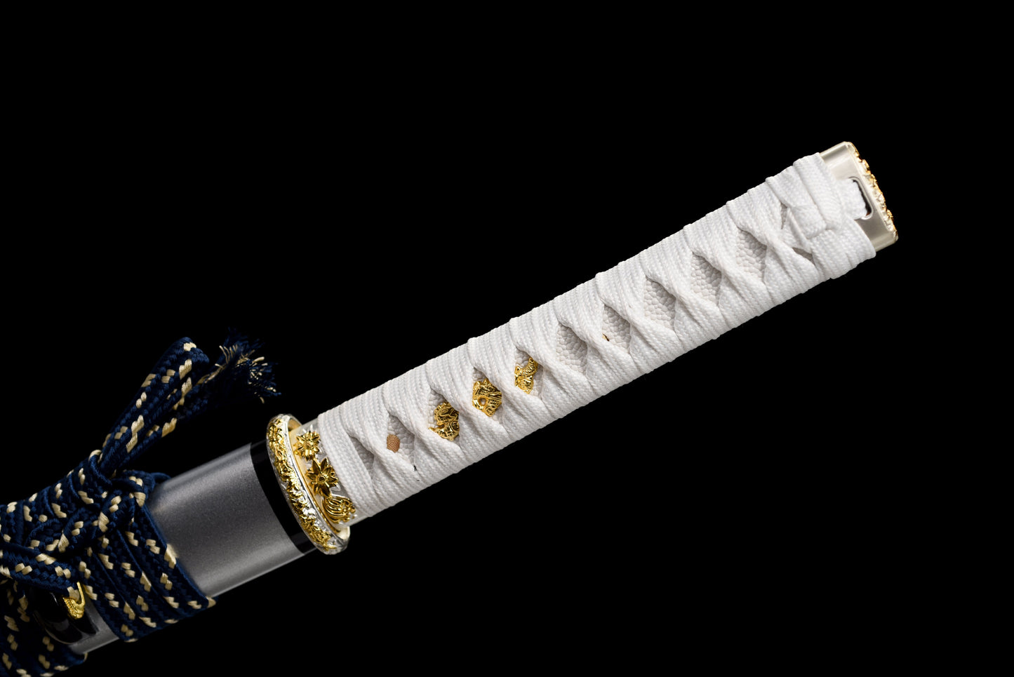 Handmade Full Tang Wakizashi Sword Damascus Steel  Clay Tempered Blade White printed scabbard - 31 in