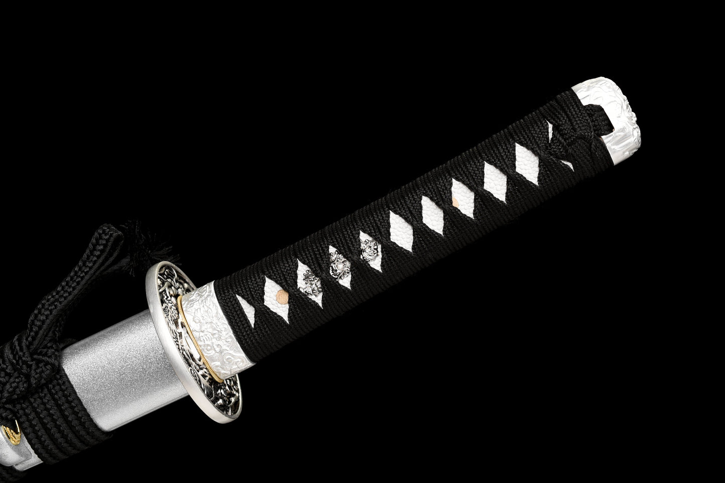 Handmade Wakizashi Sword Damascus steel With white leather Scabbard - 31 in