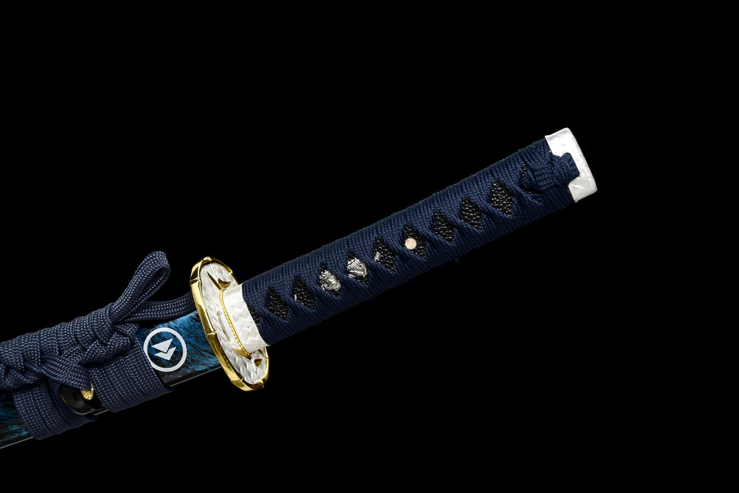 Handmade Full Tang Wakizashi Sword T10 Carbon Steel Clay Tempered Blade Blue scabbard - 31 in