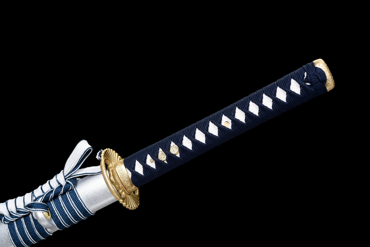 Handmade Ninjato Sword Red Damascus steel steel Full Tang White printing scabbard Blue rope handle white ray skin  - 41 in