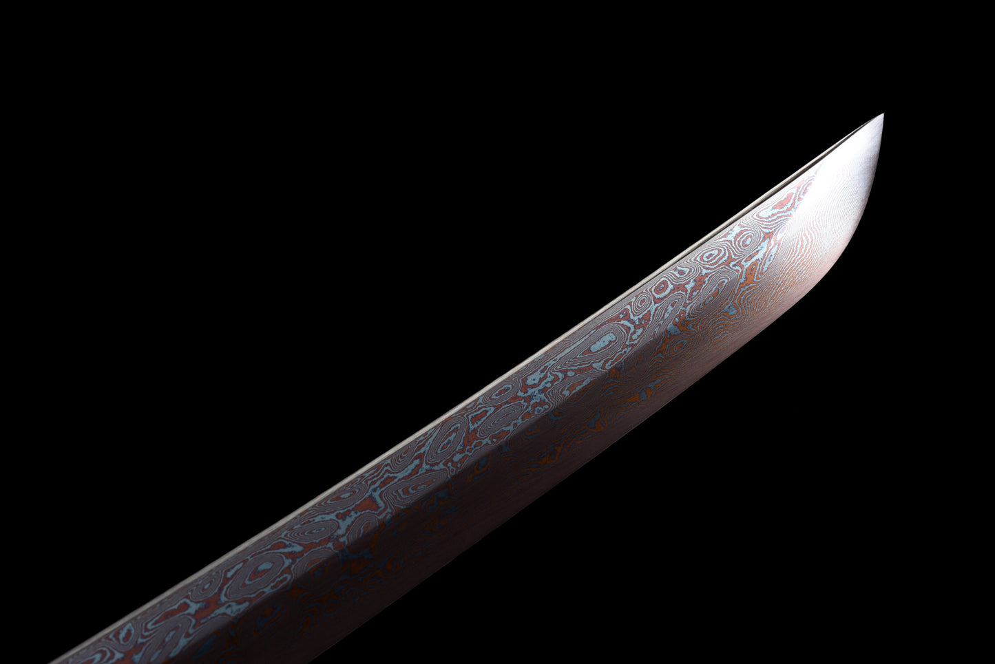 Handmade Wakizashi Sword Red Damascus steel With Black leather Scabbard - 31 in