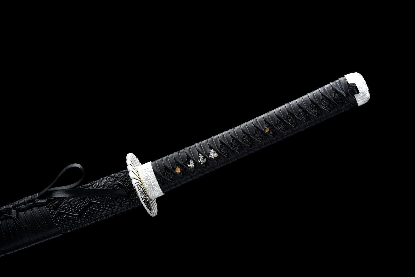 Handmade Full Tang katana 1045 steel Black Blade and black leather sheath - 41 inches length